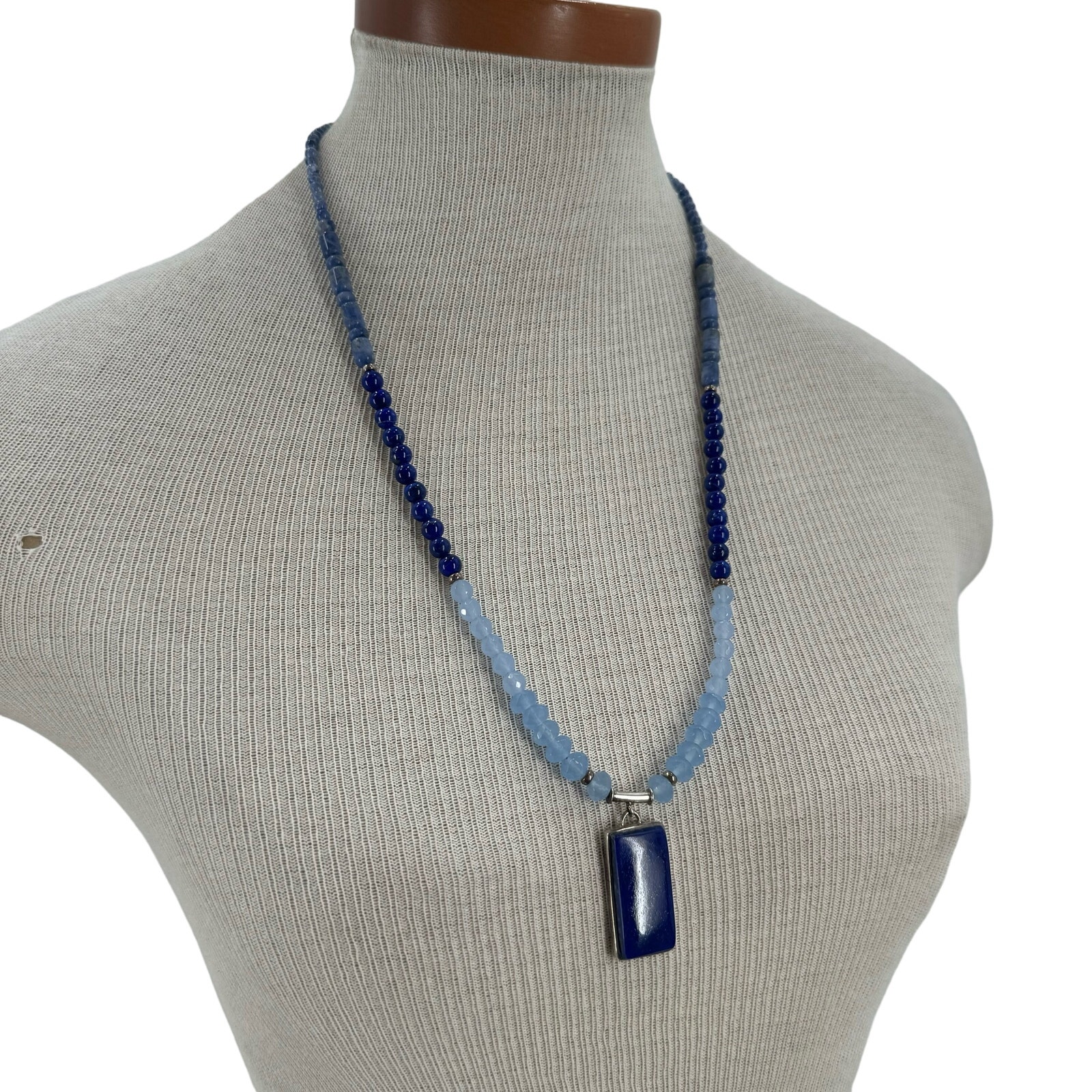 Hand Craft Lapis, Sodalite, Blue Chalcedony Stone Beaded 24 Inch Necklace
